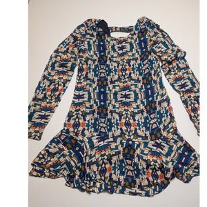 Anthropologie Postmark Geometric Mosaic Print Sleeveless Blouse Blue Orange Top‎